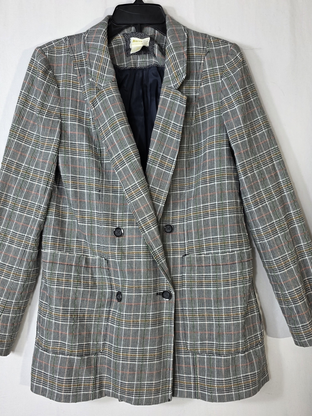 Anthropologie Maeve Lilith Herringbone Multi Color Double breasted Plaid Blazer